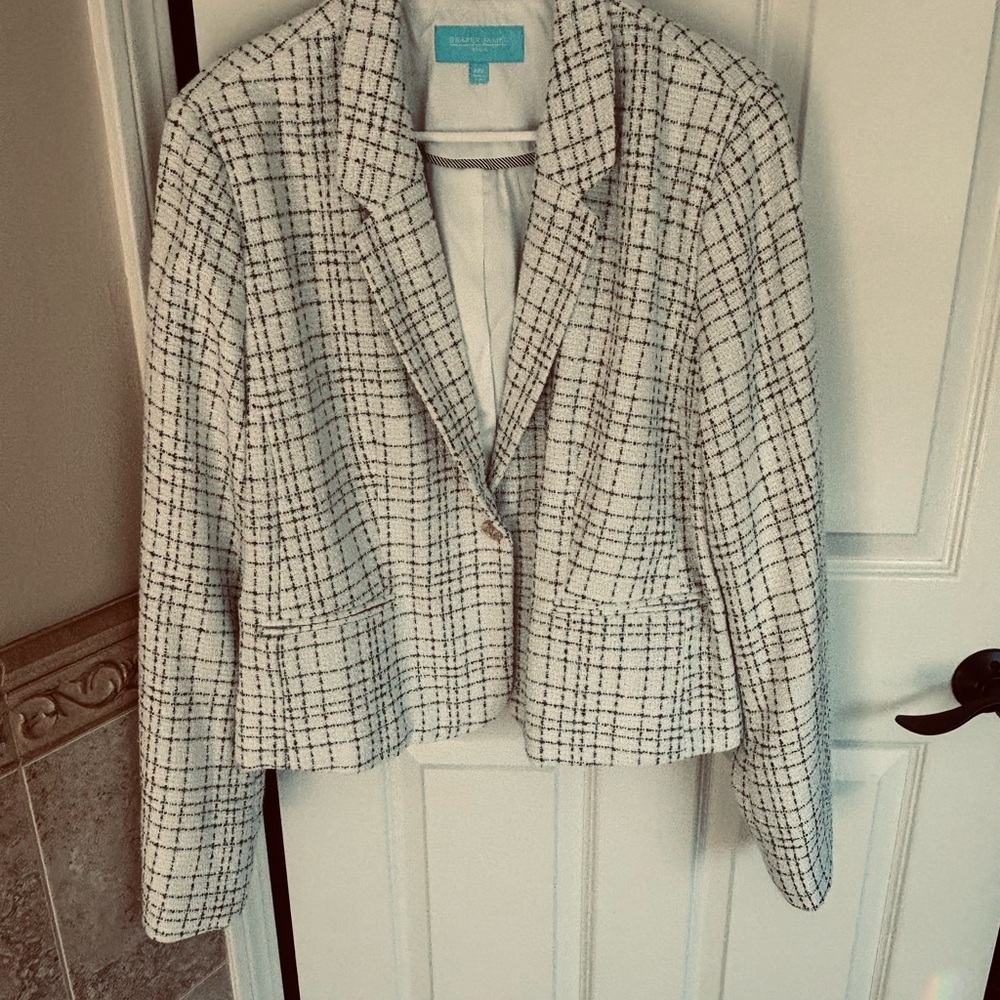 Draper James Black and White Checkered Blazer